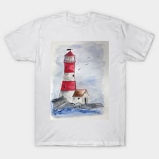 Red and White Lighthouse on the Coast T-Shirt